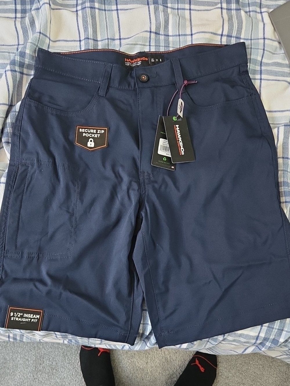 Hawke & Co Men's Navy Work Shorts with Secure Zip Pocket